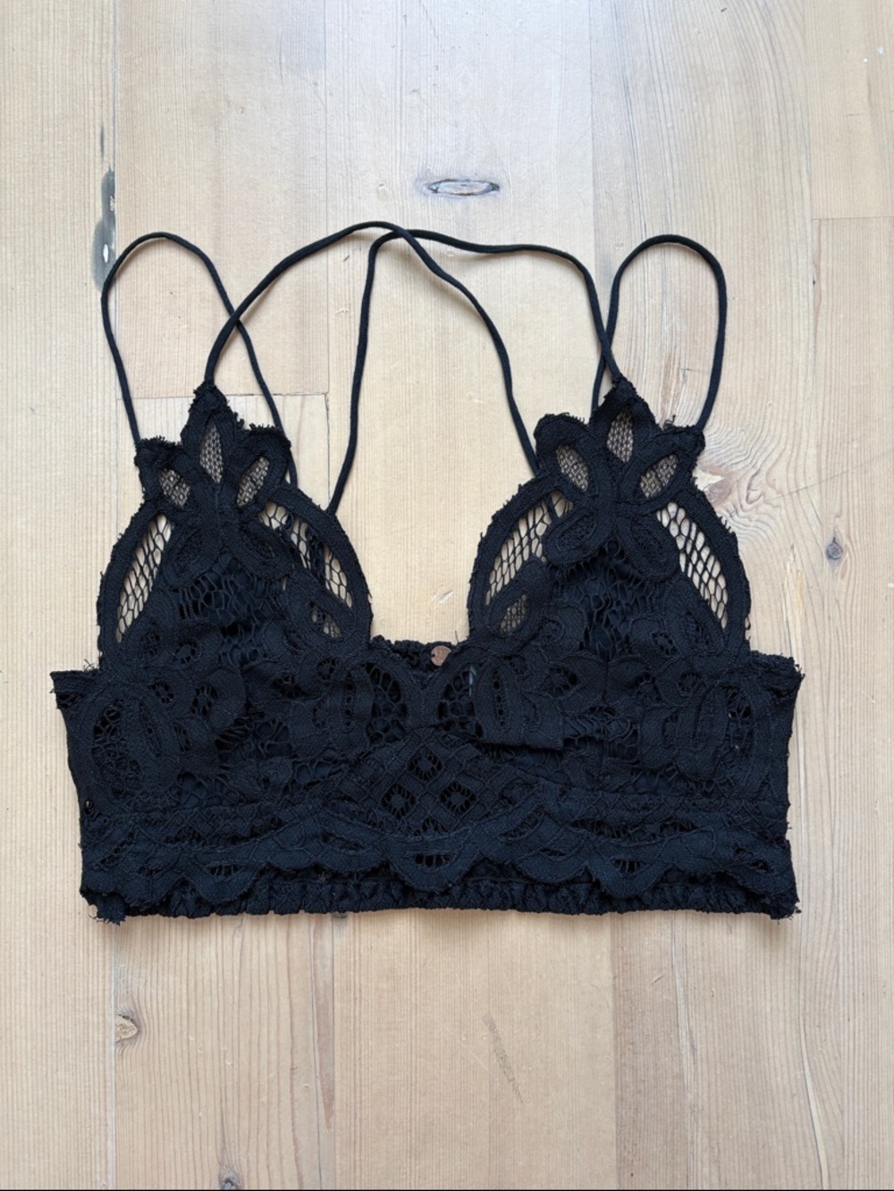Free People Black Lace Bralette with Delicate Straps - S